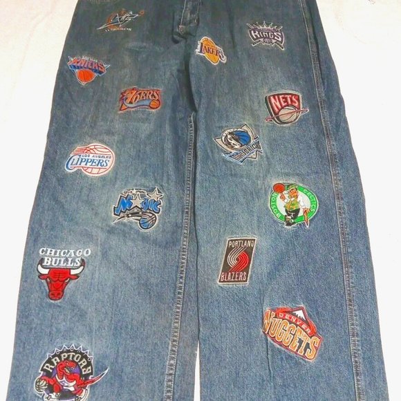 UNK 90s Y2K Jeans Retro NBA Team Patches Lakers Nets Celtics 76ers Knicks 44